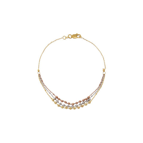 Tri-Color Beaded Bracelet 14K