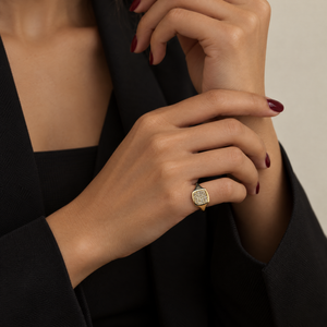Pavé Diamond Cushion Signet Pinky Ring 14K - Adina Eden's Jewels