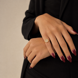 Pave Diamond Round Signet Pinky Ring 14K - Adina Eden's Jewels