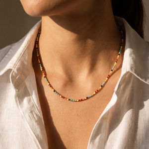 Rainbow & Gold Thin Beaded Necklace