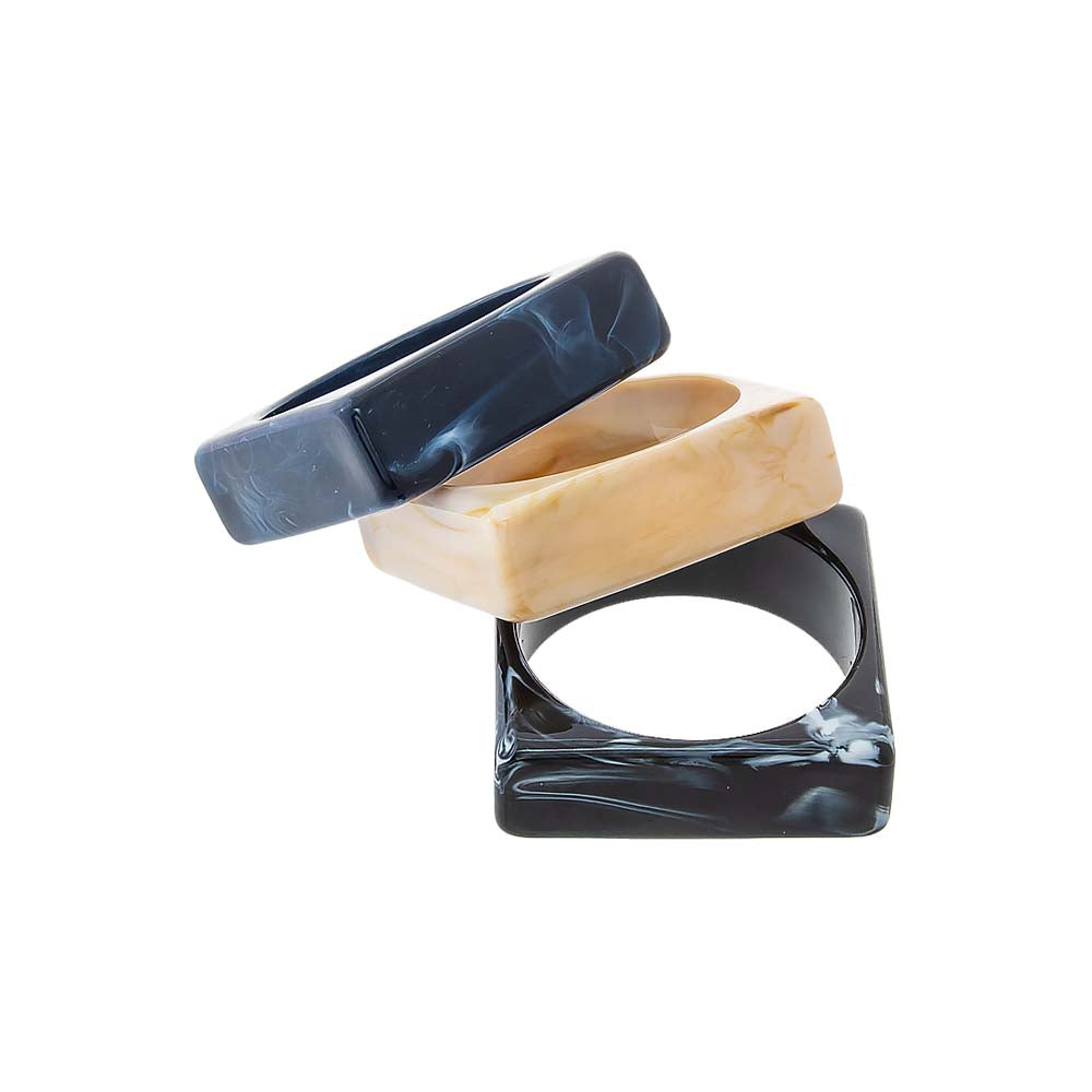 Multi-Color Charcoal & Cream Square Resin Bangle Set - Adina Eden's Jewels