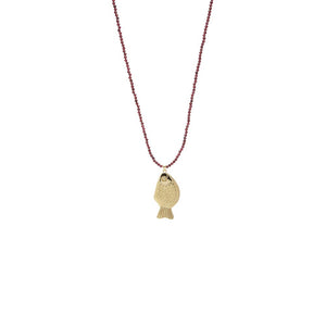 Dainty Gold Fish Burgundy Beaded Charm Necklace