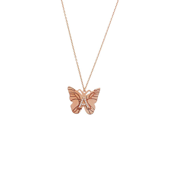 Rose Gold Pave Initial Butterfly Pendant Necklace - Adina Eden's Jewels