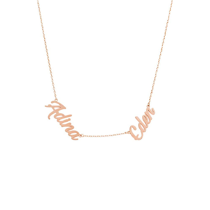 Rose Gold Solid Script Double Nameplate Necklace - Adina Eden's Jewels
