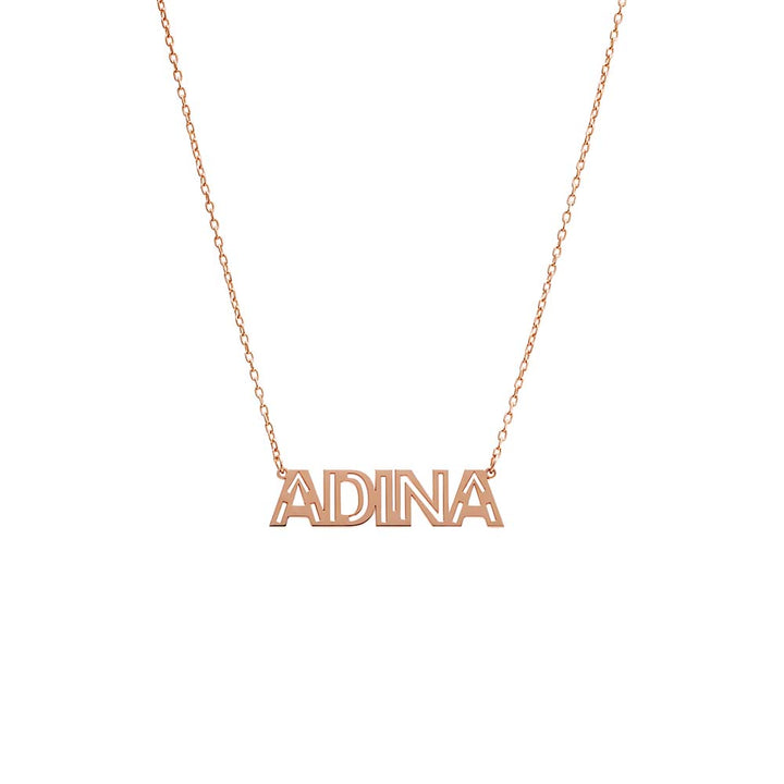 Rose Gold Solid Cutout Uppercase Nameplate Necklace - Adina Eden's Jewels