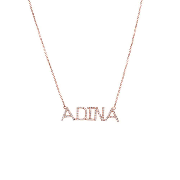 14K Rose Gold / 2 Diamond Large Uppercase Block Nameplate Necklace 14K - Adina Eden's Jewels