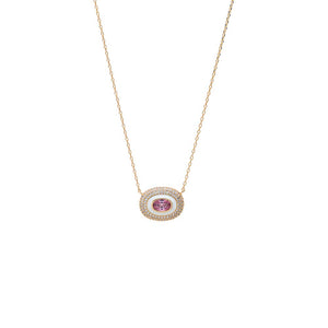 Pink Pave Oval Encased Pink Stone Pendant Necklace - Adina Eden's Jewels