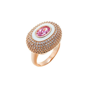 Pave Oval Encased Pink Stone Ring