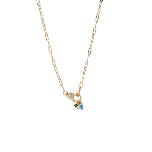 Gold Pave Clasp Charmed Paperclip Necklace - Adina Eden's Jewels