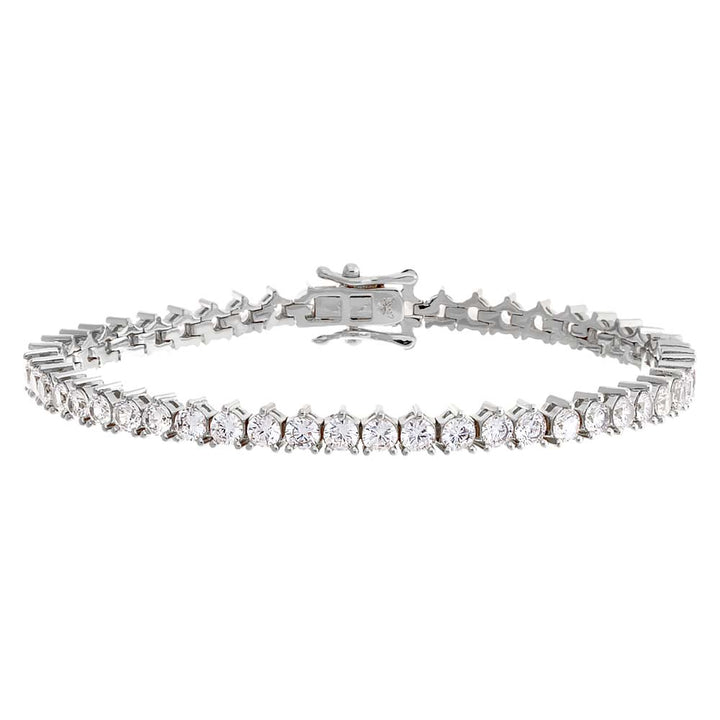 Silver / 6.5" / 3MM Thin Three Prong Tennis Bracelet - Adina Eden's Jewels