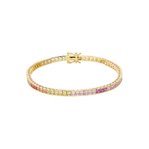 Multi-Color / 6IN CZ Rainbow Square Ombre Line Tennis Bracelet - Adina Eden's Jewels