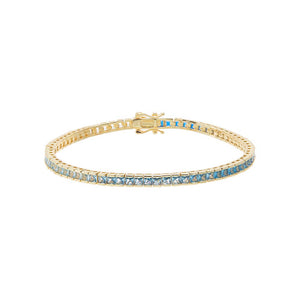 Blue / 6IN CZ Sapphire Blue Square Ombre Line Tennis Bracelet - Adina Eden's Jewels