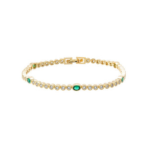 Emerald / 6IN CZ Oval Emerald Green Texture Bezel Tennis Bracelet - Adina Eden's Jewels