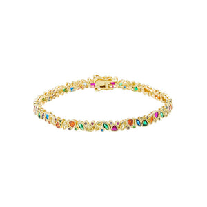 Multi-Color / 6IN CZ Rainbow Marquise/Heart Bezel Tennis Bracelet - Adina Eden's Jewels
