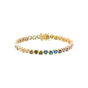 Multi-Color / 6IN CZ Heart Rainbow Ombre Bezel Tennis Bracelet - Adina Eden's Jewels
