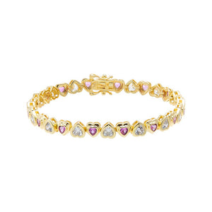 Pink / 6IN CZ Pink/White Heart Alternating Bezel Tennis Bracelet - Adina Eden's Jewels