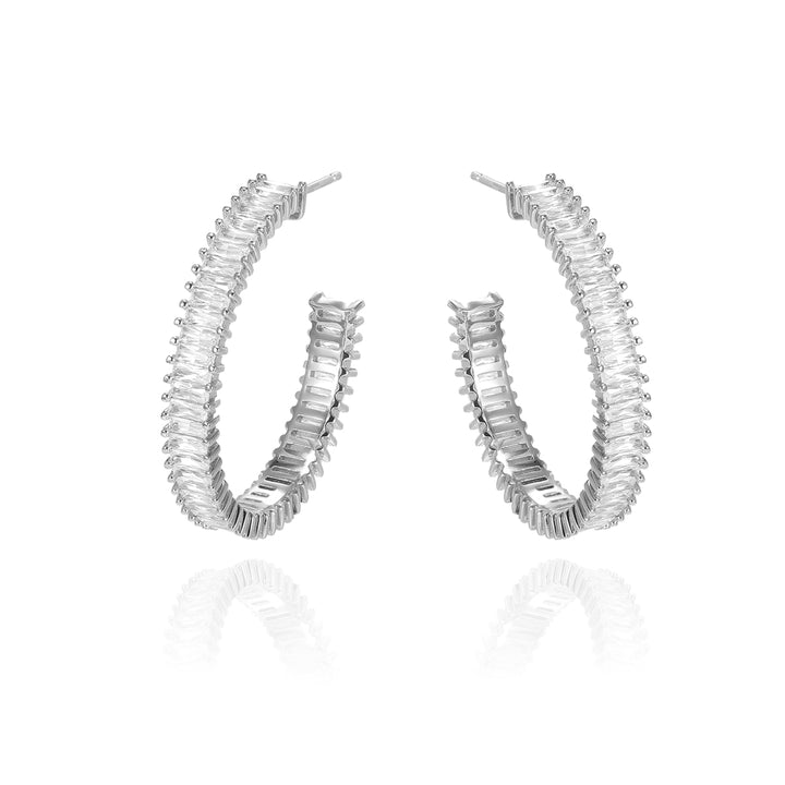  Large CZ Baguette Hoop Earring - Adina Eden's Jewels