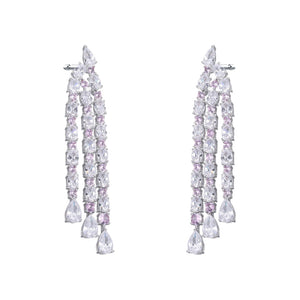 Silver Super Fancy CZ Multi Tennis Drop Stud Earring - Adina Eden's Jewels
