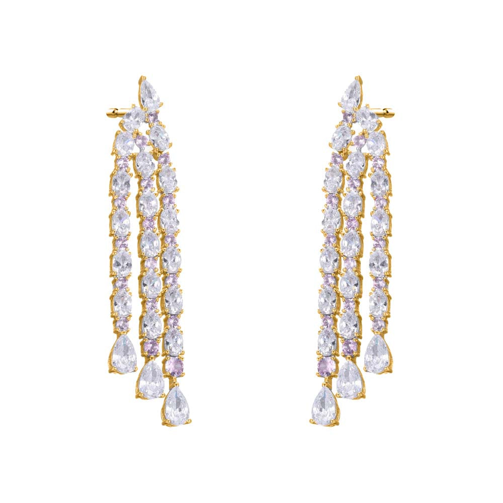 Gold Super Fancy CZ Multi Tennis Drop Stud Earring - Adina Eden's Jewels