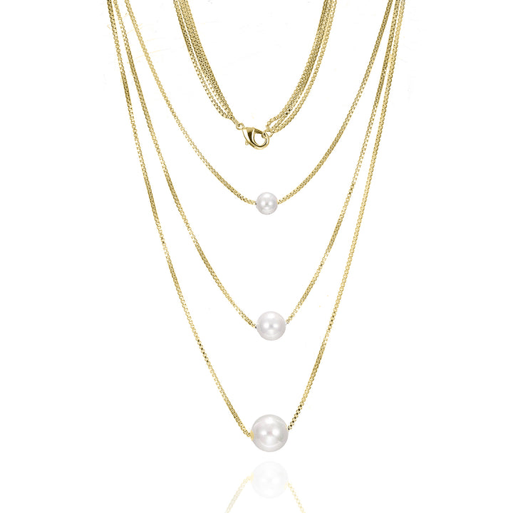 Gold Triple Pearl Pendant Chain Necklace - Adina Eden's Jewels
