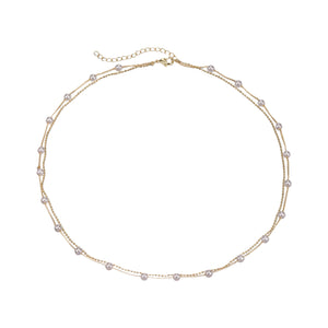 Double Strand Pearl X Ball Chain Necklace