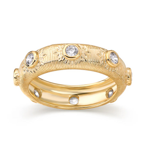 Gold / 5 CZ Round Bezel Dome Eternity Band Ring - Adina Eden's Jewels