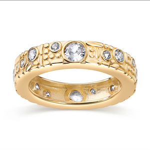 Gold / 5 CZ Multi-Size Bezel Station Eternity Band. - Adina Eden's Jewels