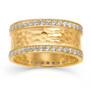 Gold / 6 Double Pave Hammered Wide Band Ring - Adina Eden's Jewels