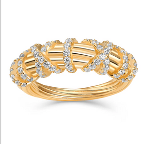 Gold / 6 Pave Cross Fluted Dome Ring - Adina Eden's Jewels