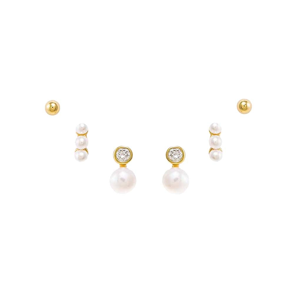 Gold CZ & Pearls Stud Earring Combo Set - Adina Eden's Jewels