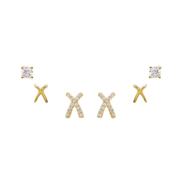 Gold CZ's & X's Stud Earring Combo Set - Adina Eden's Jewels