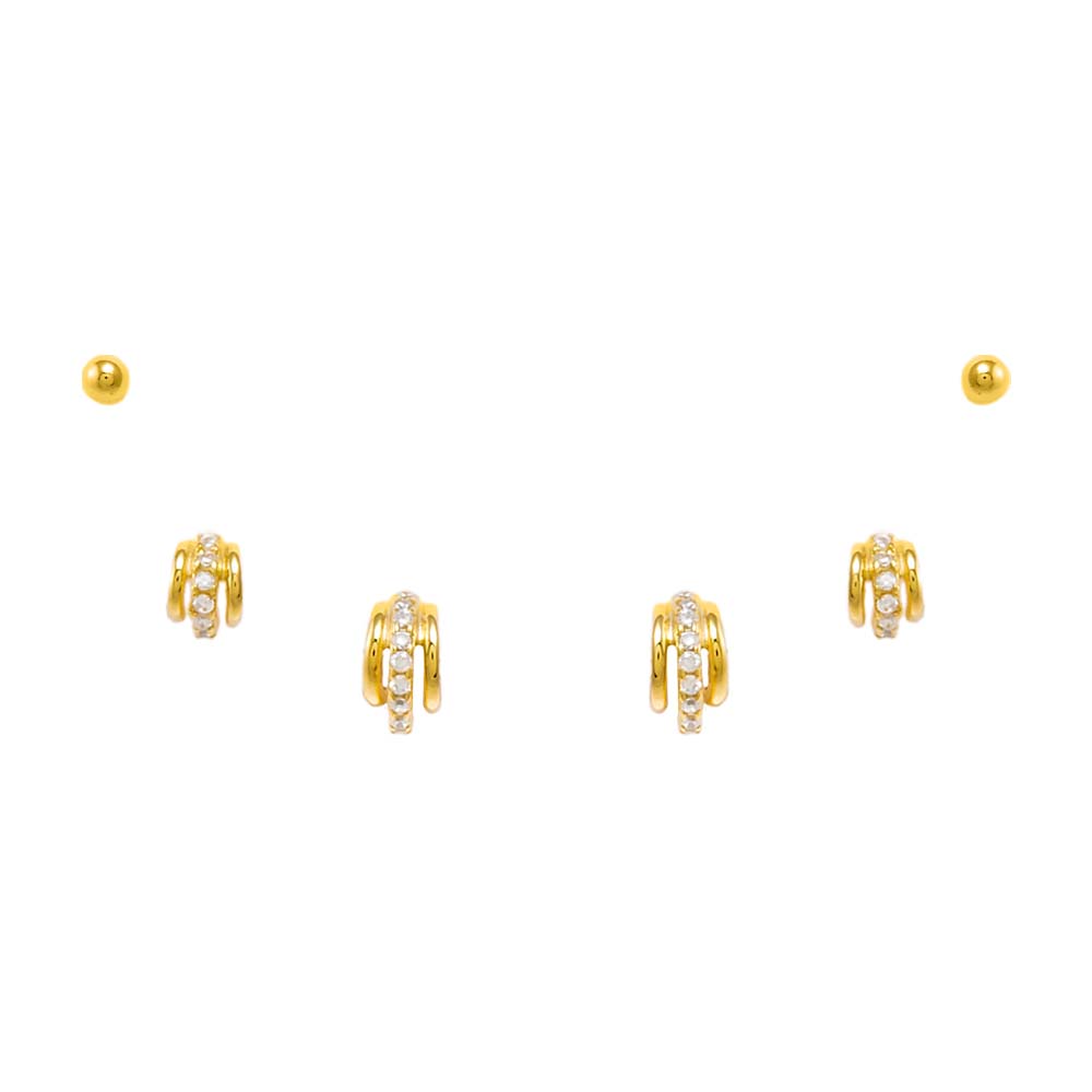 Gold Solid/Pave Hoops & Studs Earring Combo Set - Adina Eden's Jewels