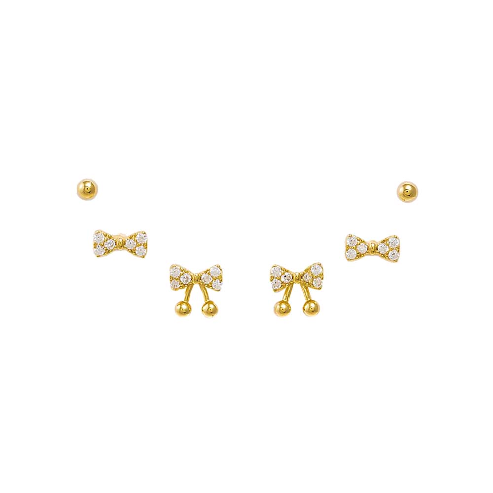 Gold Dainty Bow Ties Stud Earring Combo Set - Adina Eden's Jewels