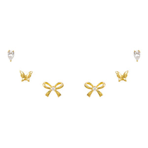 Gold Bows & More Stud Earring Combo Set - Adina Eden's Jewels