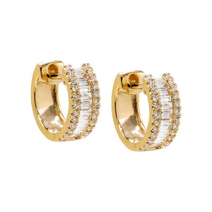 14K Gold Diamond Pave X Baguette Huggie Earring 14K - Adina Eden's Jewels