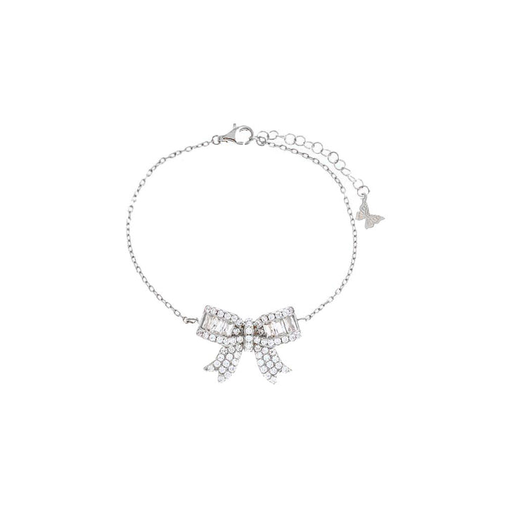 Silver Pave X Baguette Mini Bow Tie Bracelet - Adina Eden's Jewels