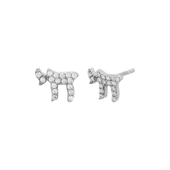 Silver / Pair Mini Pavé Chai Stud Earring - Adina Eden's Jewels
