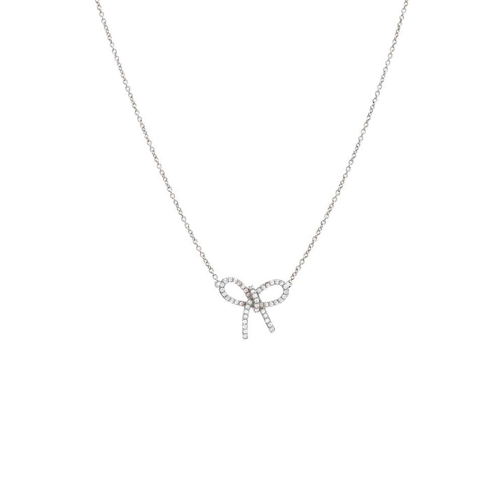 Silver Skewed Pave Bow Tie Necklace - Adina Eden's Jewels