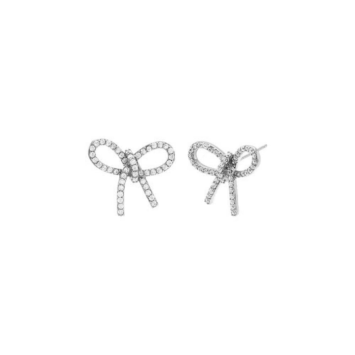 Silver Pave Bow Tie Stud Earring - Adina Eden's Jewels