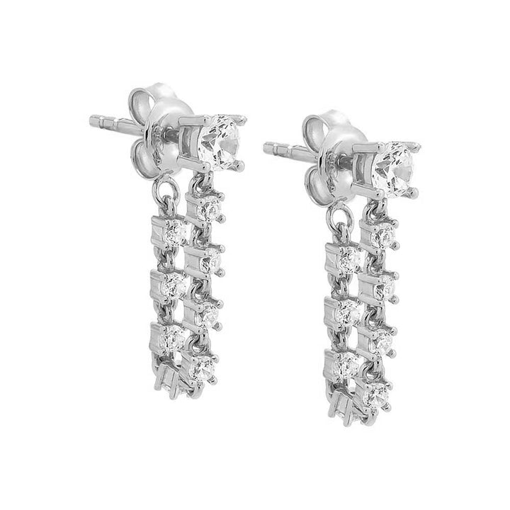 Silver Graduated CZ Front Back Chain Stud Earring - Adina Eden's Jewels