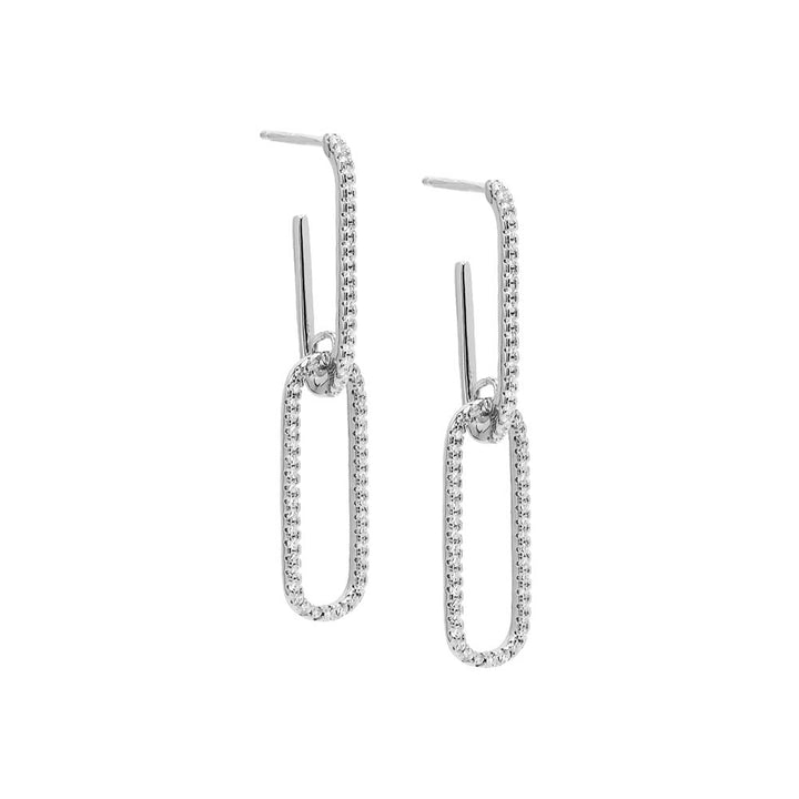 Silver Double Pavé Drop Link Stud Earring - Adina Eden's Jewels