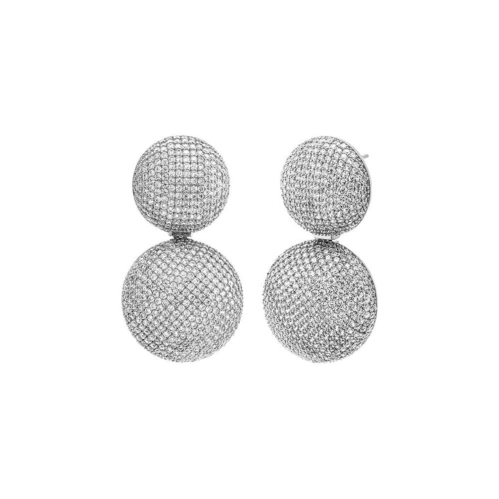 Silver Pave Puffy Double Circle Drop Stud Earirng - Adina Eden's Jewels