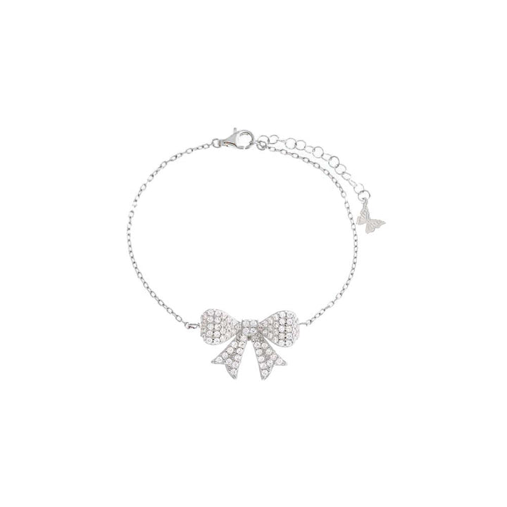 Silver Mini Pave Bow Tie Bracelet - Adina Eden's Jewels
