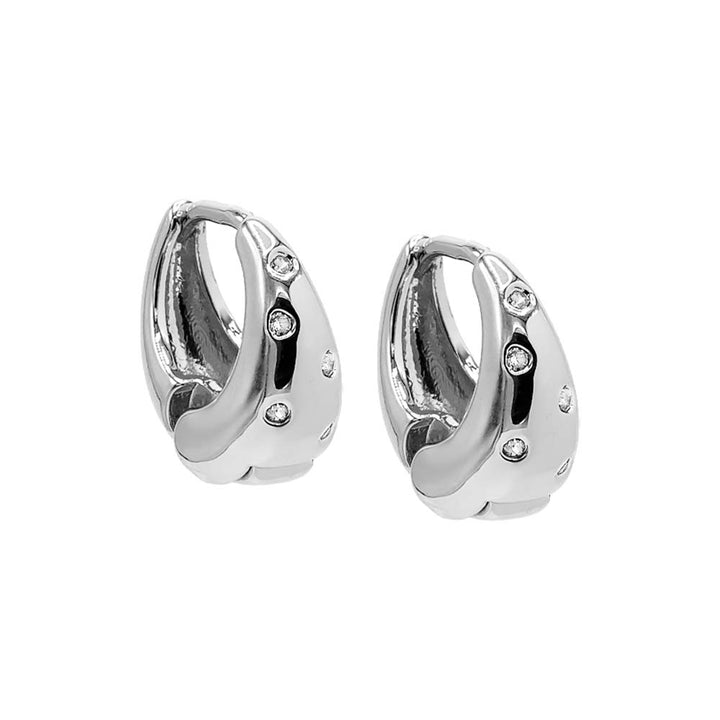 Silver CZ Scattered Indented Graduated Hoop Earring - Adina Eden's Jewels