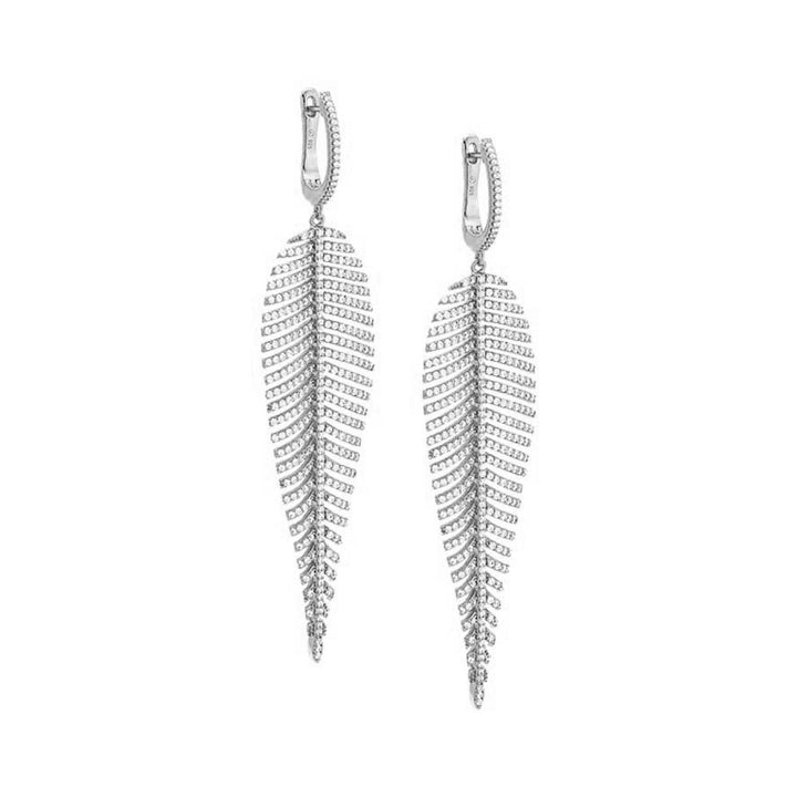 Silver Pavé Fancy Leaf Drop Huggie Earring - Adina Eden's Jewels