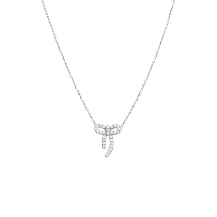 Silver Petite Pave Bow Tie Pendant Necklace - Adina Eden's Jewels
