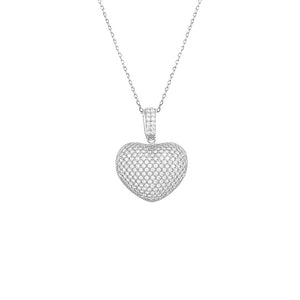 Silver / 25MM Pavé Puffy Heart Charm Necklace - Adina Eden's Jewels