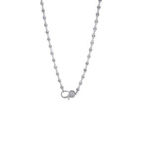 Silver CZ Bezel Pave Lobster Lock Chain Necklace