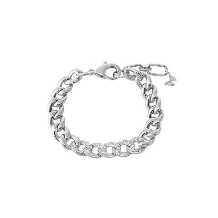 Silver Pave Accented Chunky Cuban Link Bracelet - Adina Eden's Jewels