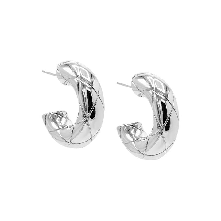 Silver Solid Lined Hoop Earring - Adina Eden's Jewels